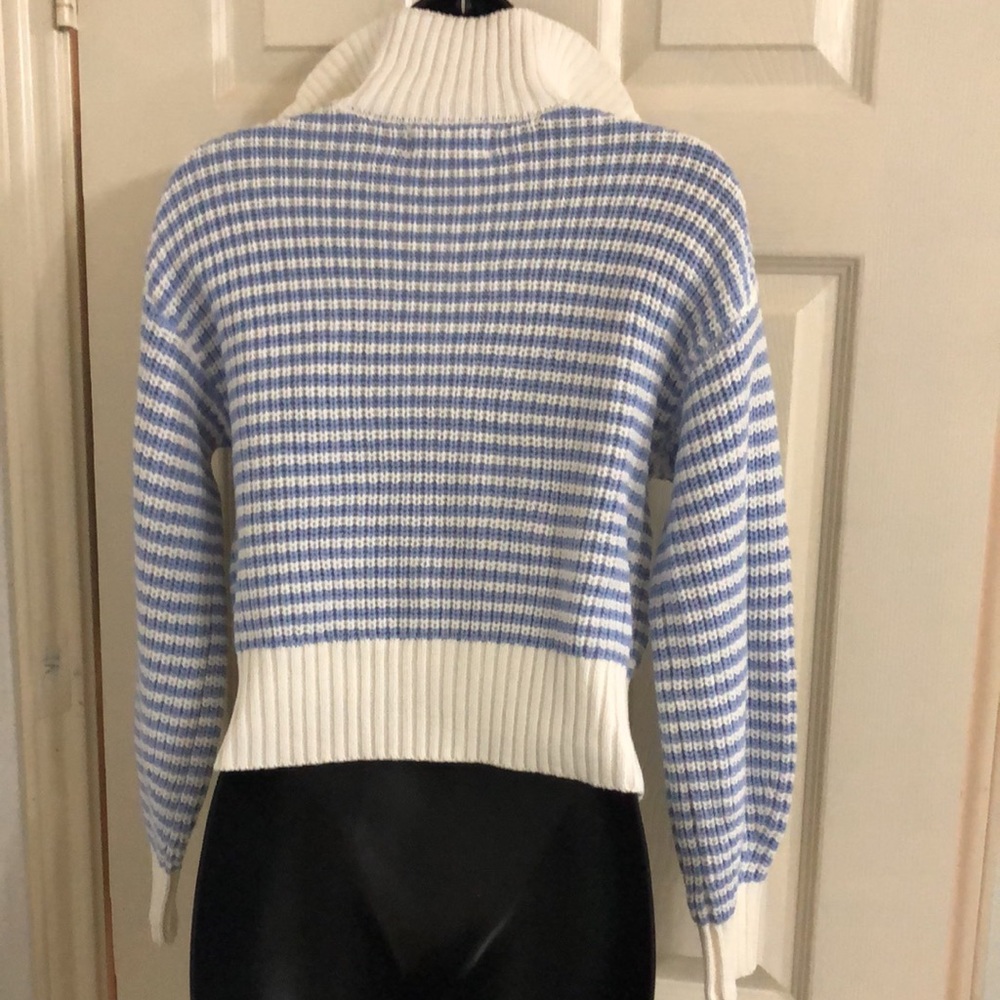 Jessica Simpson blue ecru stripe henley style quarter zipup sweater size medium - Picture 13 of 15